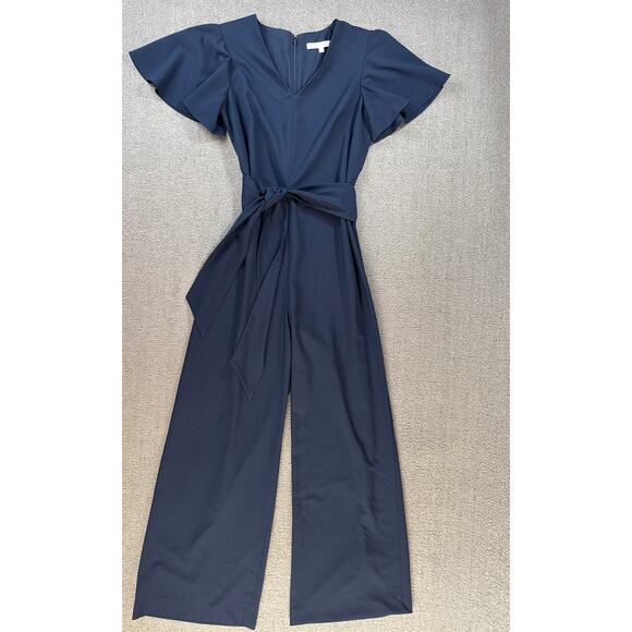 Preston & York Jumpsuit Kayla Tie Belt Classic Cocktail Evening Navy Blue Size 6 - Picture 2 of 10